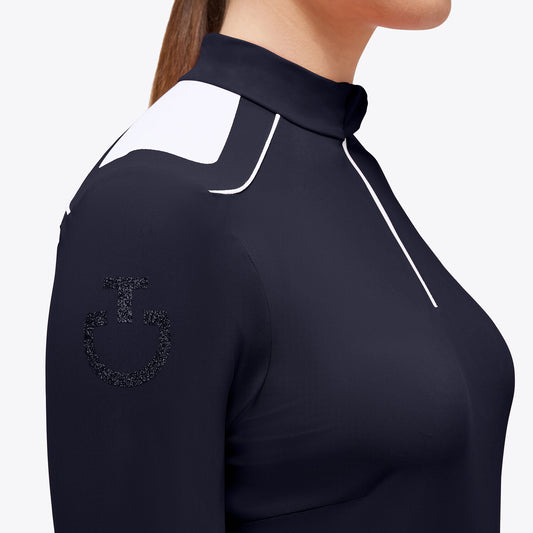 Women's training polo shirt with glitter logo Cavalleria Toscana