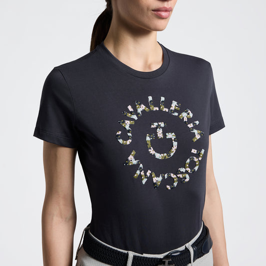 Women's T-Shirt with Floral Embroidery Cavalleria Toscana